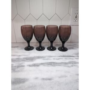 Libbey‎ Purple Goblets, Premier Teardrop , Amethyst Glasses, Vintage Set of 4